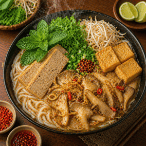 Bún Bò Chay Nấm Bào Ngư Xào Sả