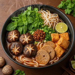 Bún bò chay nấm đông cô